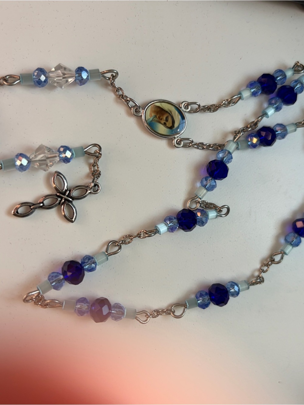 4/$100 Blue Beaded Rosary Necklace with Crucifix